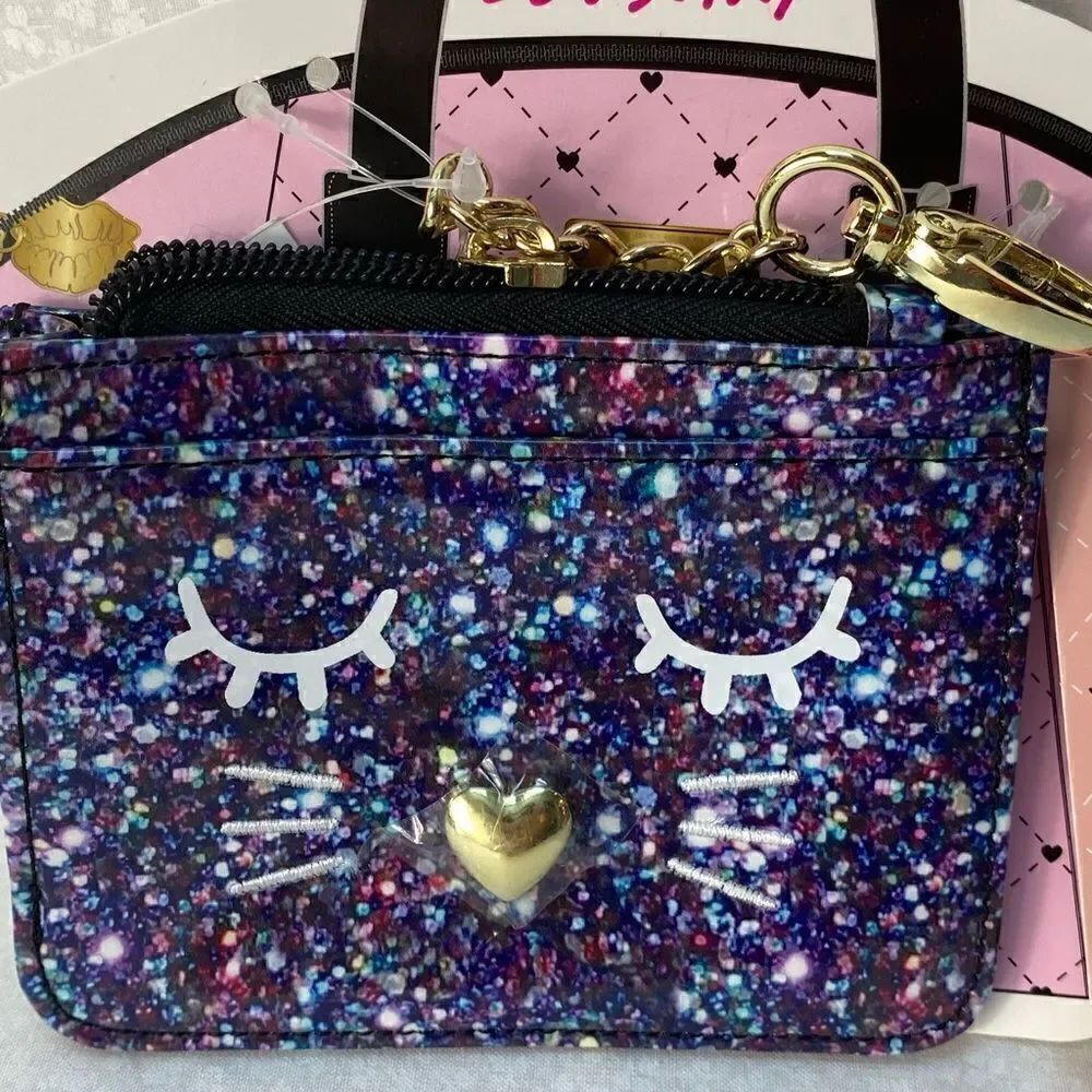 Betsey Johnson LUV BETSEY black speckled cat face card case